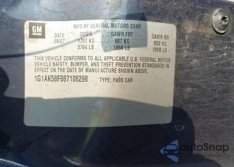 2008 Chevrolet Cobalt Ls z USA, uszkodzony, nr VIN 1G1AK58F887108298